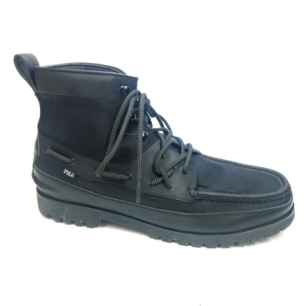 Polo Ralph Lauren Ranger Mid Bal-Tal Boot Mens 14 Black Leather Ballistic Nylon